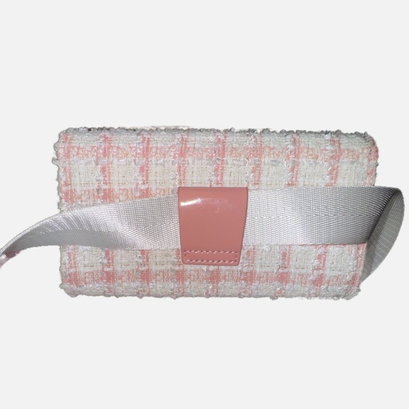Venus Women's Pink White Tweed Structured Belt Bag New - Picture 2 of 8